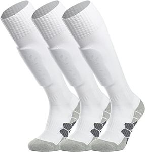 APTESOL Youth Soccer Socks Boys Girls Women Knee High Team Sport Cushion Sock Kids Long Tube Cotton Athletic Compression Socks (3-Pair White-A,Small)