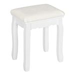 WOLTU Dressing Table Stool, White Padded Vanity Stool, Make-up Chair for Bedroom, Piano Stool, Pinewood Legs, Baroque Style, 37x28x44.5cm, MB6095ws