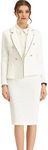 Allegra K Women's Business Suit 2 Pieces Tweed Trim Blazer Jacket and Skirt Set White Small