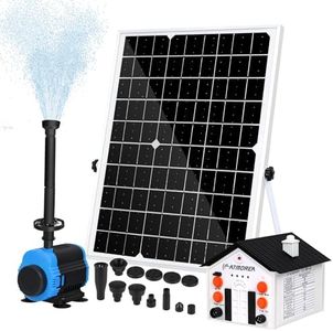 ATMOREA 20W Solar Fountain Pump,3 Mode Solar Pond Pump,Fountain Water Pump Kit 4800mAh Battery,Solar Bird Bath Fountain Pump With 9 Nozzles For DIY|Yard|Pond|Pool|Fish Tank|Garden Decoration|Outdoor