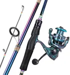 Sougayilang 5.9ft Spinning Fishing Reel Rod Combo, Two Pieces Colorful Poratble Light Weight Fishing Rod with Chameleon Paint Spinning Fishing Gear for Freshwater Saltwater(ZB1000)