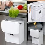 Hanging Small Trash Can with Lid for Counter Top or Under Sink, 2.4 Gallon Kitchen Compost Bin Garbage Can for Cupboard/Bathroom/Bedroom/Office/Camping, Waste Basket (White)