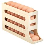 AceQ Automatic Egg Dispenser Box – 4-Tier Egg Storage Box for Fridge, Holds Up to 30 Eggs, Egg Rolling Dispenser for Easy Access, Ideal Egg Tray Box for Organized Storage (BEIGH)