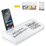 Desktop Whiteboard - Glass Dry Erase White Board- Desk Computer Buddy – Home Office & Studying Essentials - Desktop Pad with Phone & Tablet Slot, Storage Compartment - Includes 4 Markers, 1 Eraser