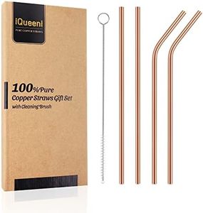 Copper Straws, Pure Copper Drinking Straws Gift Set Food Safe 8.5inch Long Handcrafts Bent and Straight Copper Straws with Cleaning Brush(2*Bent+2*Straight)