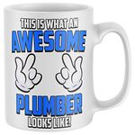 Purple Print House This is What an Awesome Plumber Looks Like Mug - Funny Birthday Handy Man Pipe Fitter Gifts for Him - Tea Coffee Cup Joke Present Idea, White, One Size