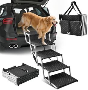 Sakerplus Dog Ramps for Car, 17.7inch Wide Foldable Dog Stairs with Non Slip Surface, Portable Pet Steps for SUV, High Beds, Truck, Support Up to 200lb, 5 Steps