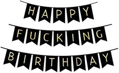 Fecedy Black Happy Fucking Birthday Bunting Banner