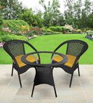 PRAJARI ENTERPRISE Patio Chair Sets Garden Wicker Furniture Set for Outdoor Patio and Balcony || Powder Coated Frame| UV Protected Wicker with Cushions [2 Chair, 1 Table]