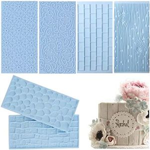 JOERSH 6 Pack Fondant Texture Mats Wood Grain Brick Castle Wall Cobblestone Texture Design Mold Fondant Molds for Clay, Chocolate, Fondant Cake Embossed Impression Sheets