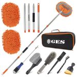 GES Car Wash Mop with Long Handle, 62 Inch Car Wash Bruh with Telescoping Handle, 2 in 1 Microfiber Chenille Cleaning Kit with Storage Bag for Washing Car Rv Suv Truck and Houshold Cleaning (Orange)