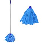 Mop, One Mop Handle with Two Blue Microfiber Cloth Mop Heads (1 Handle & 2 Mop Heads)