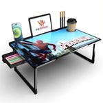 OPTIFINE Foldable Wooden Mini Laptop Table for Bed, Study Table with Drawer, Tablet/Mobile Holder for Kids & Adults->> (Black-US-COTTED-Spiderman)