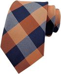 Secdtie Men's Classic Checks Dark Blue Grey Jacquard Woven Silk Tie Necktie, Orange Navy White, One size