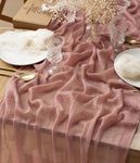 Vitalizart Cheesecloth Table Runner 10 Ft Gauze Boho Fabric Rustic Dusty Rose Pink Cheese Cloth Table Runner for Wedding Bridal Shower Birthday Fall Thanskgiving Decoration 120 Inches