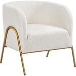 Yaheetech Tub Chair, Fuzzy Boucle Fabric Barrel Chair, Modern Accent Chair with Gold-tone Metal Legs for Living Room Bedroom Home Office, Ivory