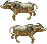 SnowOwl Brass Bull Statue 2pcs, Small Cow Figure Statues Ox Sculptures, Perfect Decor Home Table Decoration Office Desk Animal Ornament Figurine (Bronze-2)