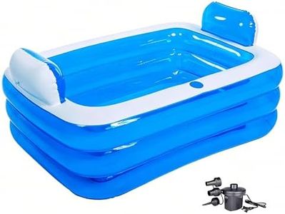 Double Inflatable Bathtub for 2 Adults - Heavy Duty 3-Layer PVC Portable Blow Up Tub with Electric Air Pump, Freestanding Foldable Spa Bath for Indoor/Outdoor, Includes Backrest, Cup Holder & Drain