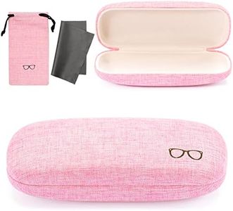 Vemiss Hard Shell Eyeglasses Case Linen Fabrics Large Sunglasses Case Concise (Small,Pink)