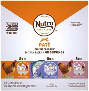 NUTRO Grain Free Natural Wet Cat Food Paté Chicken Recipe, Salmon & Tuna Recipe, and Chicken & Liver Recipe Variety Pack, 2.64 oz. PERFECT PORTIONS Twin-Pack Trays, Pack of 24