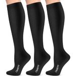 CAMBIVO 3 Pairs Compression Socks for Men & Women(20-30 mmHg), Compression Stocking for Swelling, Running, Flight, Pregnancy (CS60 Pure Black, SM)