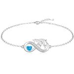 Fenthring Dolphin Anklet Dolphin Ankle Bracelets for Women Summer Beach Infinity Heart Anklets Sterling Silver Dolphins Gifts, regular, Sterling Silver, Cubic Zirconia