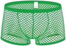 Men's See Through Fishnet Boxer Briefs Underwear Lingerie Booty Shorts, Green, Medium