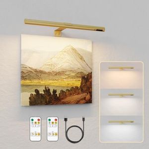 EAYOYAE 19.7inch Battery Operated Wireless Picture Light，Remote Control Painting Display Lights, Rechargeable Wall Lights with Three Modes and Power Display for Art Frame（Gold