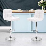 Artiss Bar Stools Stool Set of 2 Adjustable Kitchen Swivel Counter Barstools Dining Chair Gas Lift Leather White in 68-81cm Seat Height Floor for Home Dining Room Cafe Outdoor Indoor