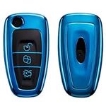 kwmobile Key Cover Compatible with Ford 3 Button Car Flip Key - Soft TPU Car Key Fob Protector Case - Blue High Gloss