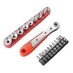 LIAOXIAOJIE Mini Ratchet Set | 19-Piece 1/4" Ratchet Right Angle Screwdriver | High Torque Low Profile Ratchet Angled Screwdriver for Tight Spaces