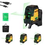 PREXISO Laser Level Self Leveling, 100 Ft Rechargeable & Selectable Green Cross Line Laser Level for Construction, Floor Tile, Home Renovation with Magnetic Pivoting Base, Target Plate & Portable Bag