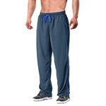 EKLENTSON Tracksuit Bottoms Men Loose Fit Joggers Mesh Pants Zipped Pockets Straight Leg Activewear Trousers Blue Grey