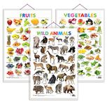 Set of 3 Fruits, Vegetables and Wild Animals Early Learning Educational Charts for Kids | 20"X30" inch |Non-Tearable and Waterproof | Double Sided Laminated | Perfect for Homeschooling, Kindergarten and Nursery Students