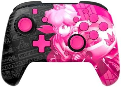 PDP REMATCH GLOW Enhanced Wireless Licensed Nintendo Switch Pro Controller, Rechargeable 40 hour battery power, Customizable Gaming Buttons, 30-foot Range: Mario Kart Grand Prix Princess Peach (Pink)