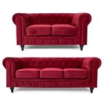 Bravich Velvet Chesterfield Sofa- Wine Red. Two & Three Seater Sofa Set, Soft Plush Fabric Couch. Living Room Furniture, Easy Clean. 2+3 Seater