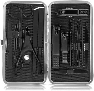 JamBer 15 en 1 Set de Manicura Pedicura, Profesional Acero Inoxidable Cortaúñas Kit con Caja de Cuero, Manicura Kit con Herramientas Remover Cutícula, Tijeras de Uñas, Negro