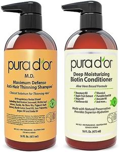 PURA D'OR MD Anti-Thinning Biotin Shampoo & Conditioner Set (16oz x2) Maximum Defense Coal-Tar Strong Scented DHT Blocker Hair Thickening Products For Women & Men, Daily Shampoo For Scalp Health