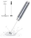 Maestri House Rechargeable Milk Frother, Handheld Electric Foam Maker Waterproof Detachable Stainless Steel Whisk Drink Mixer Foamer with Stand, 2 Whisks for Lattes, Cappuccino (Space Gray)