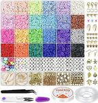 BURRAQ 6000 Pcs Clay Beads for Bracelet Making, 24 Colors Flat Preppy Beads for Friendship Bracelet Kit, Polymer Clay Heishi Beads with Charms for Jewelry Making, Crafts Gifts for Teen Girls