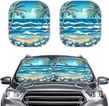 Coldinair Hawaii Palm Tree Ocean Wave Windshield Sun Shade for Truck SUV Car Front Window Shades Cover Sun Visor Shield Auto Interior Protector for Men Women