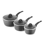 Tower T81212 Cerastone Forged 3 Piece Saucepan Set with Non-Stick Coating and Soft Touch Handles,18/20/22cm, Graphite