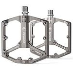 Road/Mountain Bike Pedals - 3 Bearings Bicycle Pedals - 9/16” CNC Machined Flat Pedals with Removable Anti-Skid Nails (Titanium)