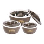 Jayco Status Insulated Casserole Set of 3 (600 ml, 1200 ml, 2 litres), Brown | BPA Free | Food Grade | Dishwasher Safe | Super PU Insulation | Ideal for Chapatti, Roti & Serving