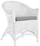 korb.outlet Rattan Chair, Country House Wicker Chair, Natural Rattan Wicker Chair, Wicker Chair, Conservatory, White Colour with Padding