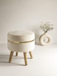 ETIQUETTE ART Pouffes Sitting Stool for Living Room, Office Stool Puffy Wooden Ottoman Stools, Pouffe Footstool, Pouf for Office Home Decoration & Dressing Table (Off-White)