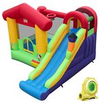 Maxmass Inflatable Bouncy Castle, Kids Jumping House with Air Blower, Slide, Climbing Wall, Basketball Hoop & 50 Ocean Balls, Blowup Bouncer Playhouse for Indoor & Outdoor (5-in-1)
