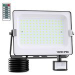 FEAHRZEUG 100W Security Lights Outdoor Motion Sensor 10000 Lumen PIR Light with Remote Control IP66 Waterproof Motion Sensor Flood Light Garden Light Security Perfect for Forecourt Backyard Garages