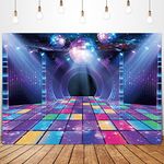 Glawry Disco Backdrop 7Wx5H Feet Vintage 90s Colorful Shining Neon Banner Retro 70s 80s Adult Disco Ball Music Stage Night Club Party Decorations Photoshoot Background Photo Booth Studio