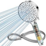 Hard Water Filter Shower Head and Hose, High Pressure 6 Spray Mode Showerhead with Filters, Hard Water Softener Filters Shower Head for Residual Chlorine Remove, Chrome